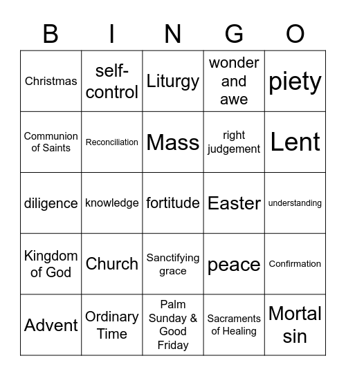 Religion Final Exam Review Gr. 6 Bingo Card
