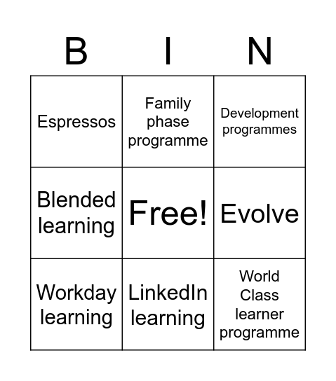 Learning at Work Week Bingo Card