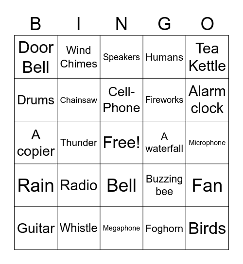 Sources of Sound Bingo Card