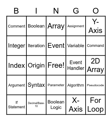 Coding Bingo Card