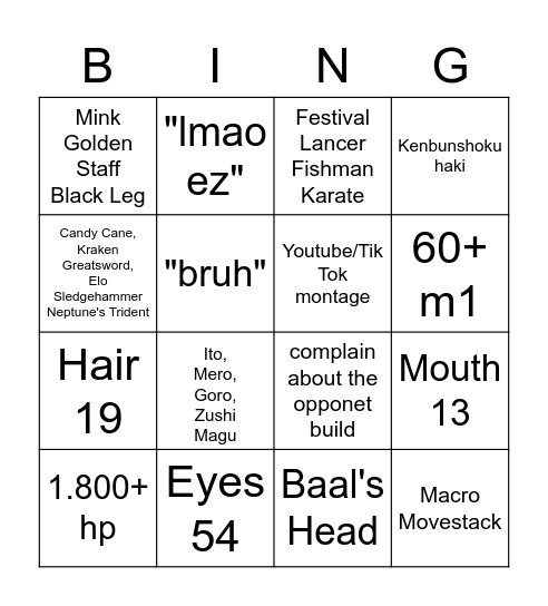 GPO Tryhard Bingo Card