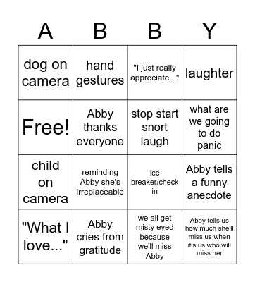 Abby Goodbye Bingo Card