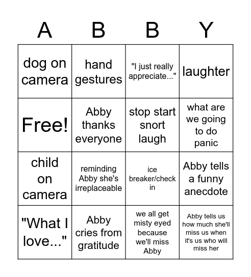 Abby Goodbye Bingo Card