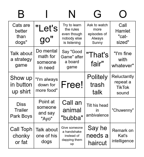 Josh's Birthday Bingo Card