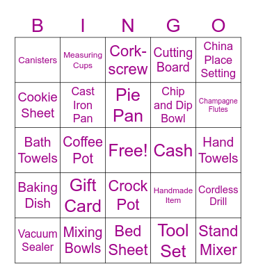 Bridal Shower Bingo Card