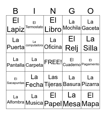 Spanish Bingo Card