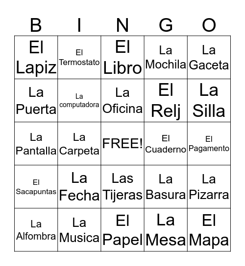 Spanish Bingo Card