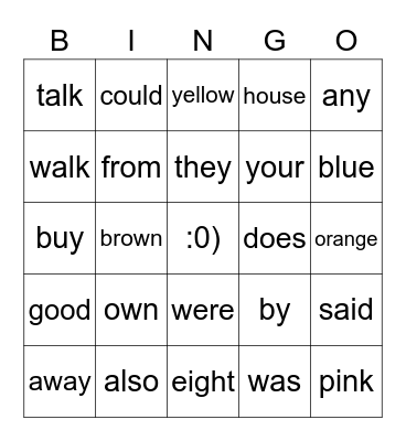 Level 1-A Sight Words Bingo Card