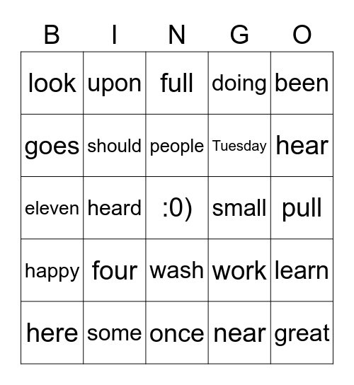 Level 1-B Sight Words Bingo Card