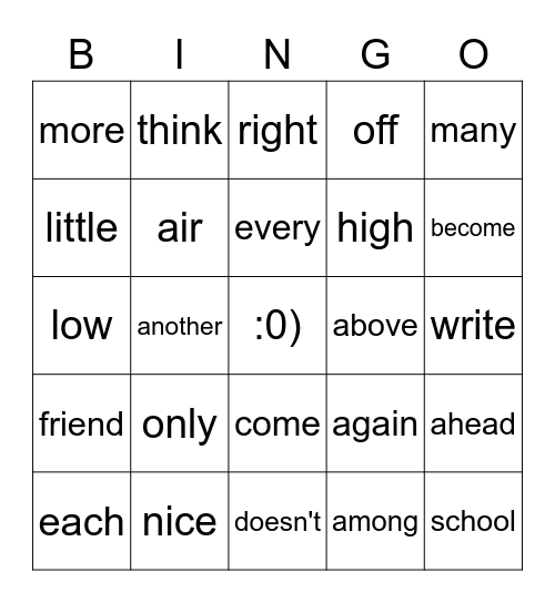 Level 1-C Sight Words Bingo Card