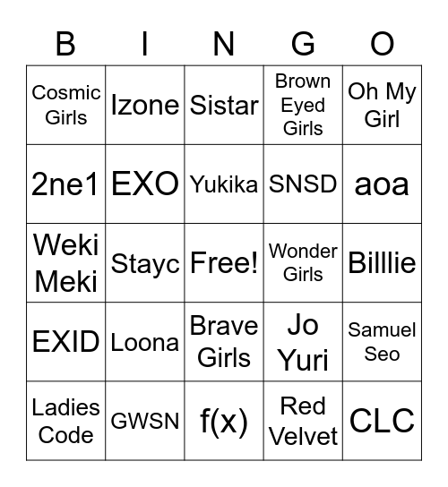 ItsBugsnax K-POP Bingo Card
