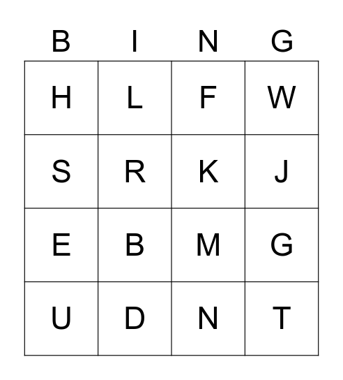 Alphabet Bingo Card