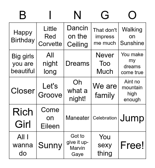 Singing Goodbye to 53 in Waikiki Bingo Card