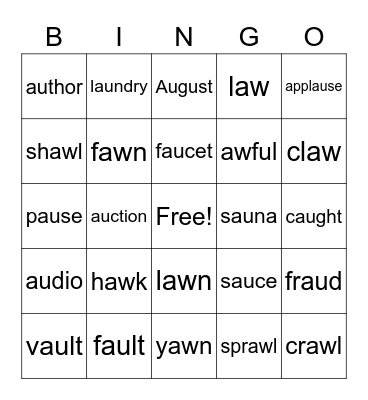 aw   au   words Bingo Card