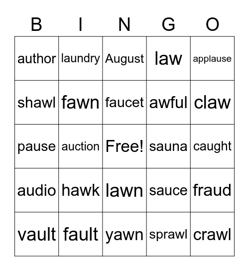 aw   au   words Bingo Card