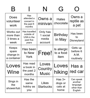 Icebreaker Bingo Card