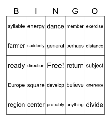 600 - 1 words Bingo Card