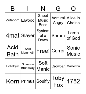 Mabel Music Taste Bingo Card