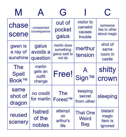 Merlin Bingo Card