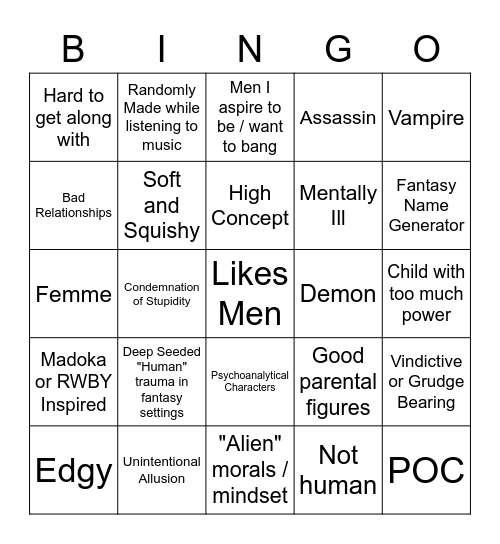 Will Character Bingo Card