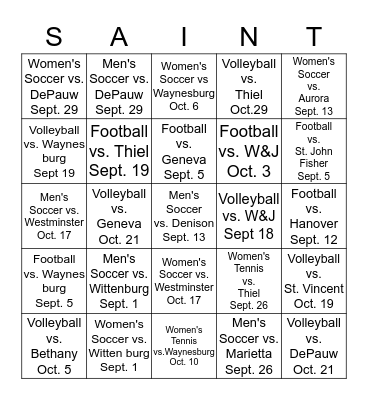 Saints Bingo Card