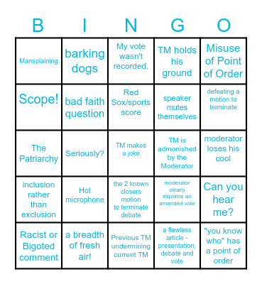 Town Meeting Bingo 2023 Bingo Card