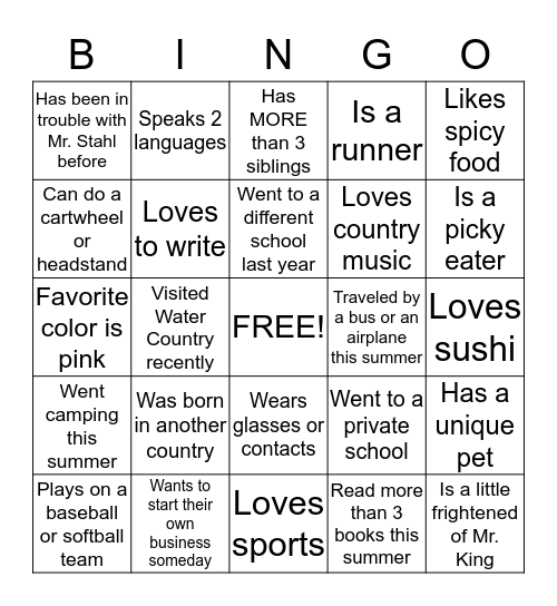 ALL ABOUT US! Bingo Card
