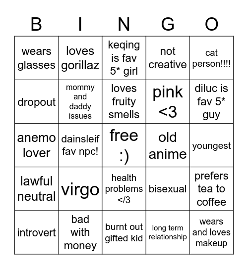 lili bingo!! Bingo Card