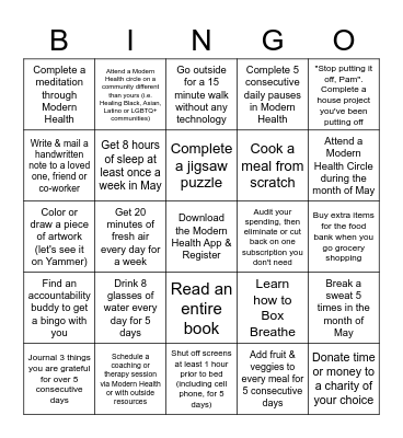 #MentalHealthFirst Bingo Card