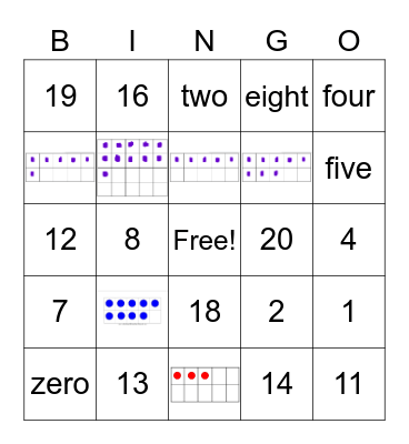 Numbers 1-20 Bingo Card