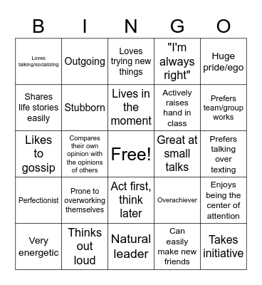 EXTROVERTED BINGO Card