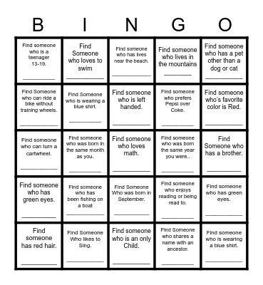 Find Someone Who Bingo Card