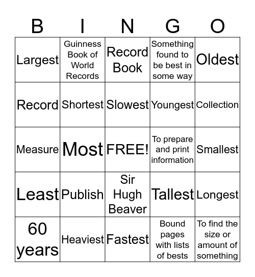 Guinness World Records Bingo Card