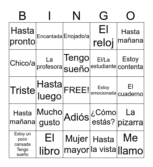 Sp. 2, Preliminar,D1Vocabulario+grammar  Bingo Card