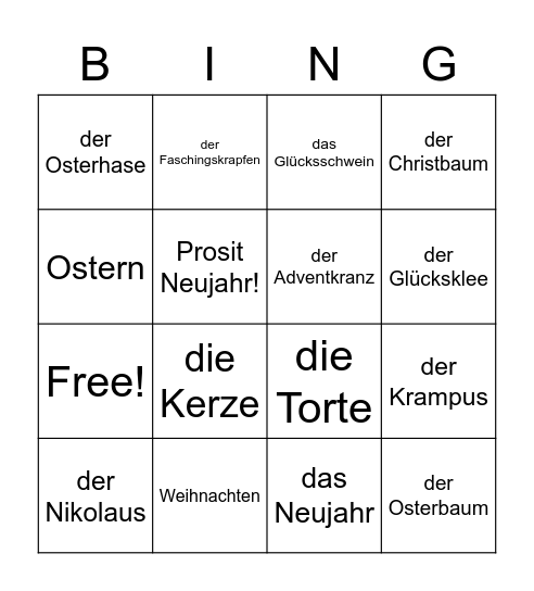 Feste in Österreich Bingo Card