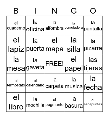 SPANISH BINGO Card
