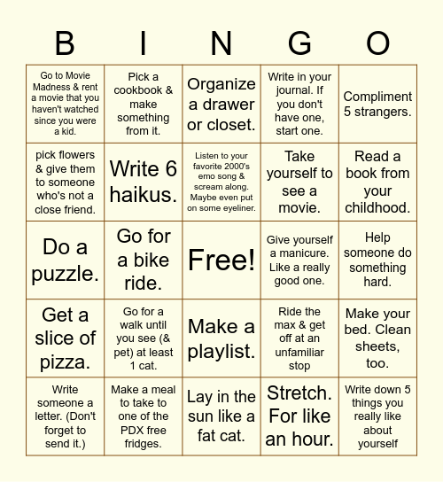 Hads In the Sads Bingo Card