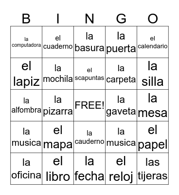 Spanish Bingo Card