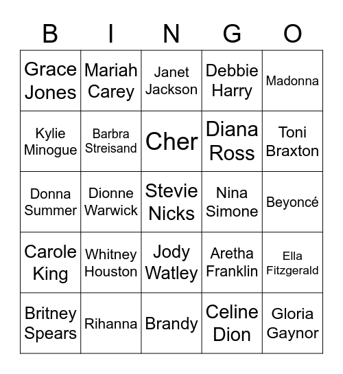Women In Music Bingo Card