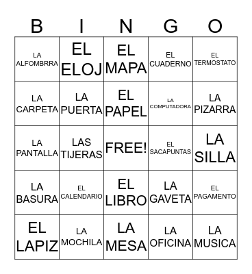 SPANISH BINGO Card