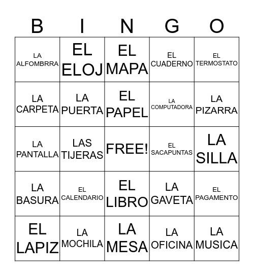 SPANISH BINGO Card