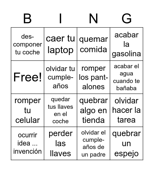 La "se" accidental Bingo Card