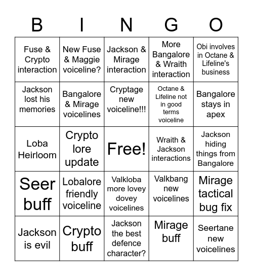 Apex Legends Season 13 Prediction Bingo Card