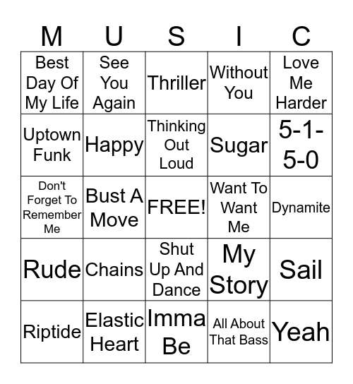 Music Bingo Card