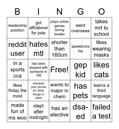 106 bingo Card