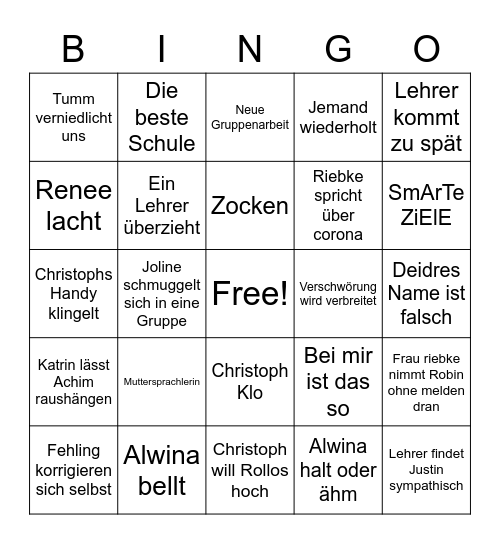 Schulbingo Card