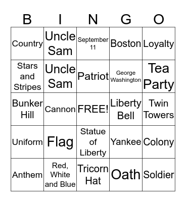 Patriotic Bingo Primary Bingo Card