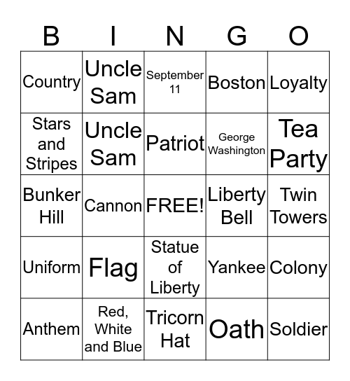 Patriotic Bingo Primary Bingo Card