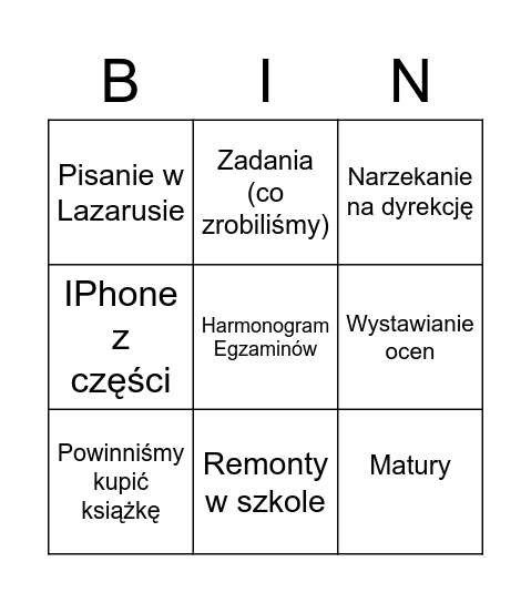 Kozłowski Bingo Card