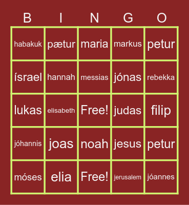 bible bingo Card